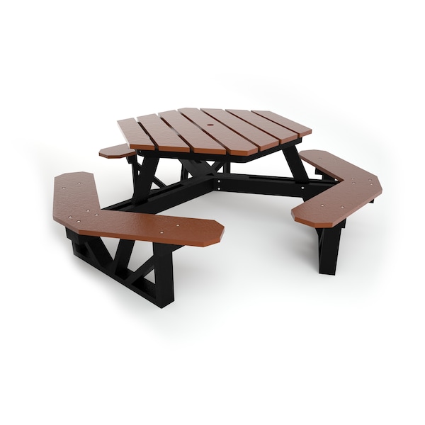 Brown 6' HEX Table with Black Frame